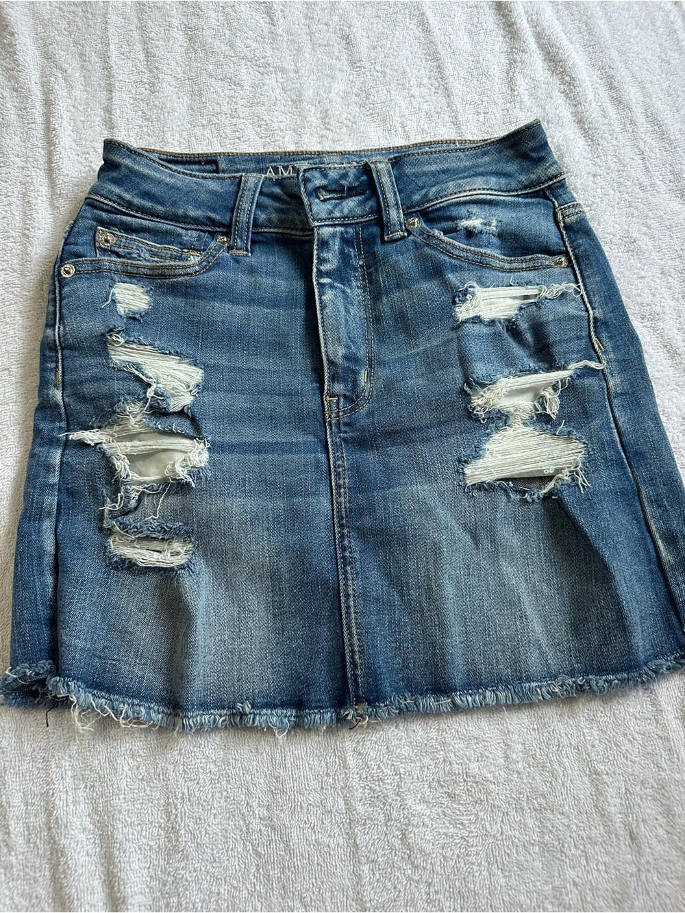 American Eagle Outfitters Ripped Blue Denim Mini Skirt
